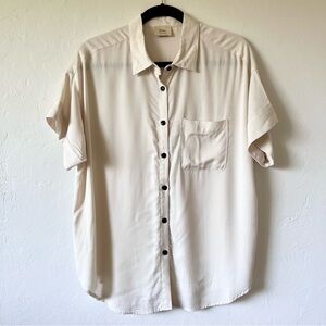 Elie Tahari Ivory Short Sleeve Button Front Blouse, Size Large